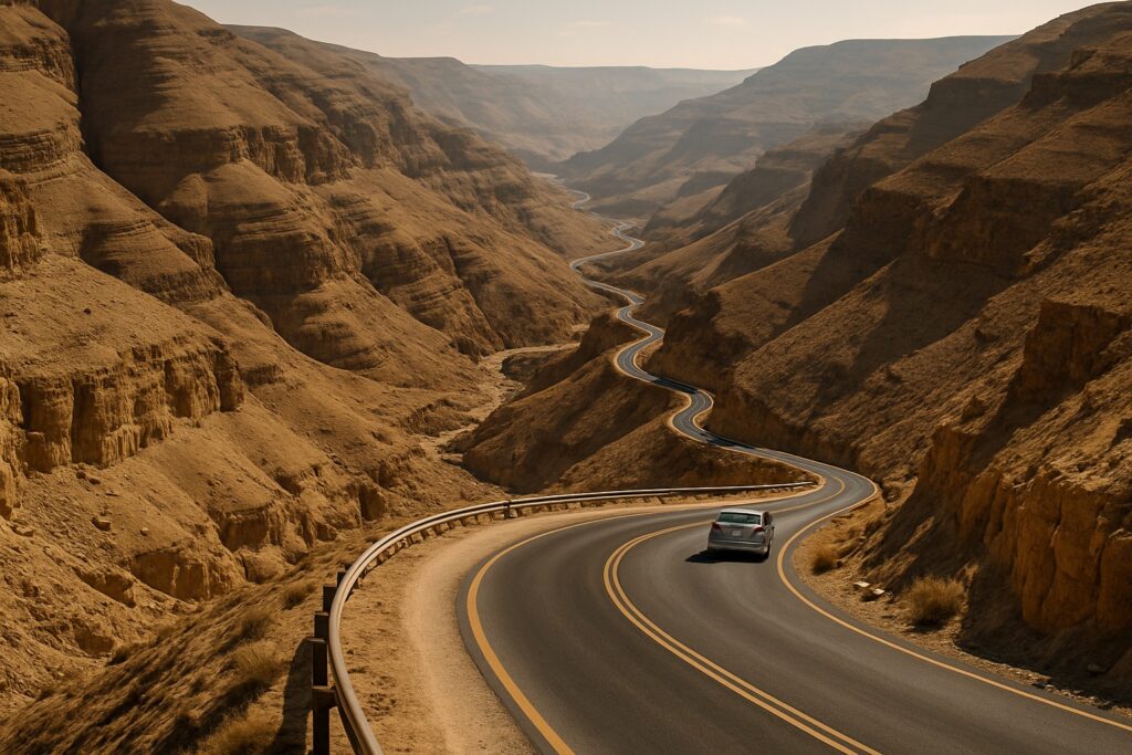 Kurvige Straße auf dem King's Highway durch Jordaniens Berge