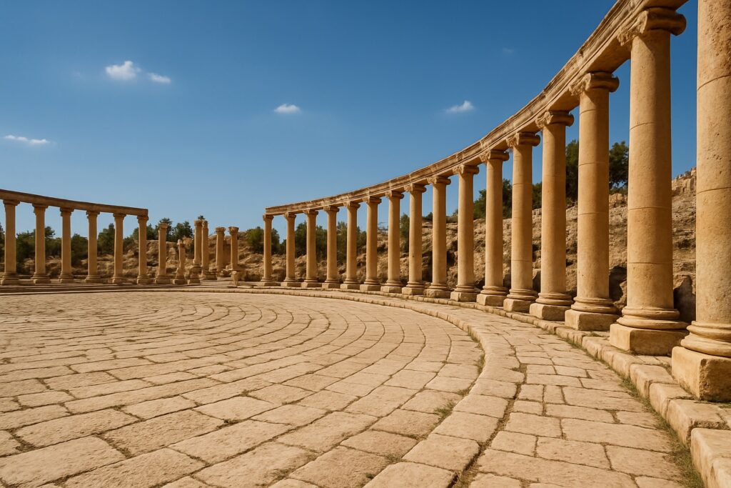 Ovaler Platz mit Säulengang in der Römerstadt Jerash